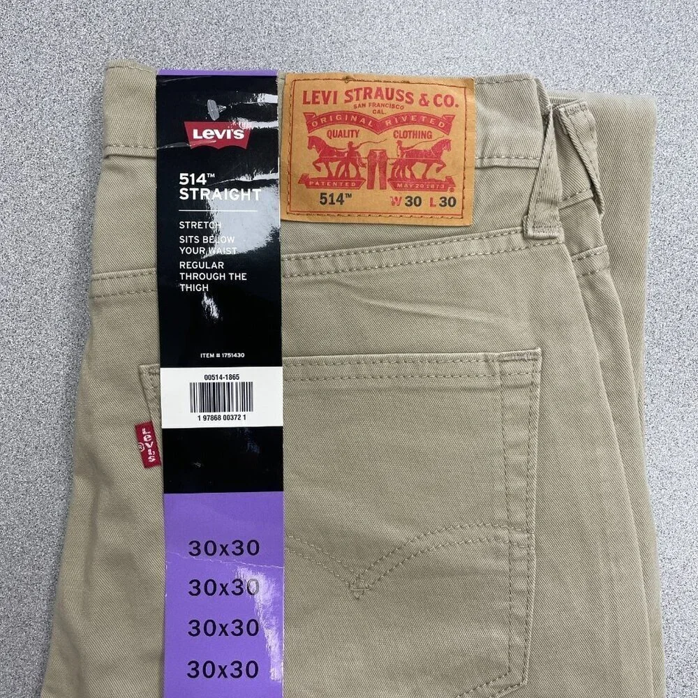 NEW Levis 514 Men's W30 L30 Straight Stretch Khaki Pants  Beige Cotton  G1655